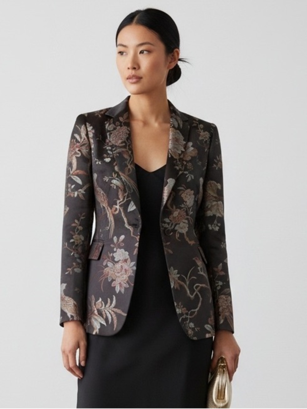 Alice + Olivia Floral Brocade Blazer Brown Bird Print Size 8